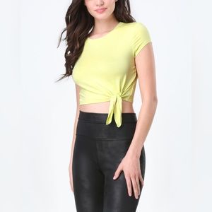 Bebe New Women's Green Front Tie Crop Tee
